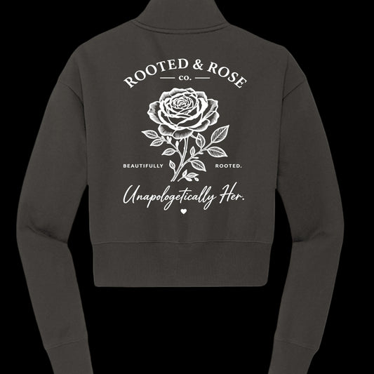 Unapologetically Her™ — Cropped Fleece Quarter-Zip - Rooted & Rose Co.